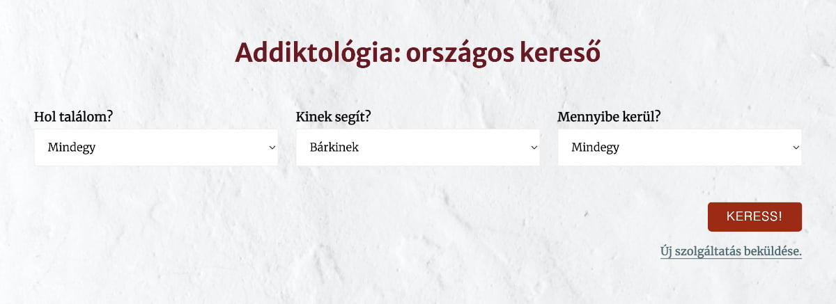 Addiktológia adatbázis keresőfelület